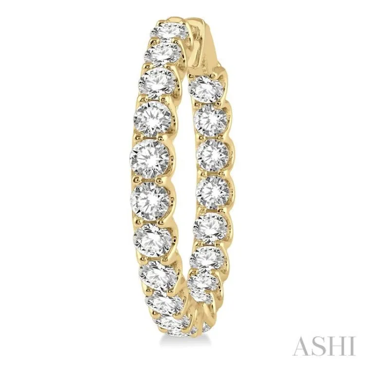 10 ctw Round Cut Diamond In-Out Hoop Earring in 14K Yellow Gold