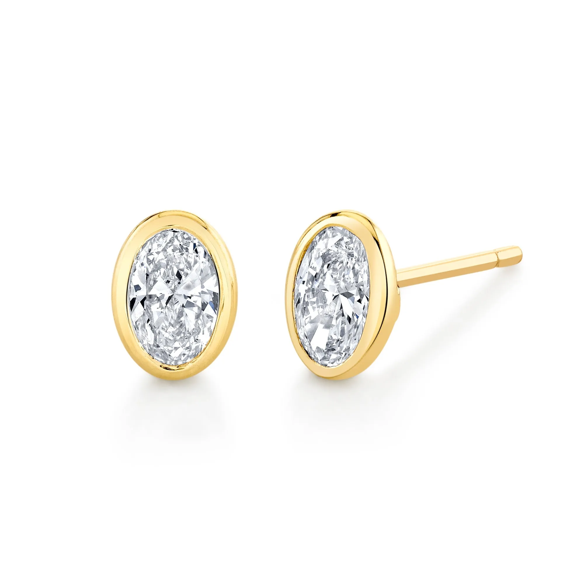 1.4  Carat Oval Diamond Bezel Studs Set in 18k Gold