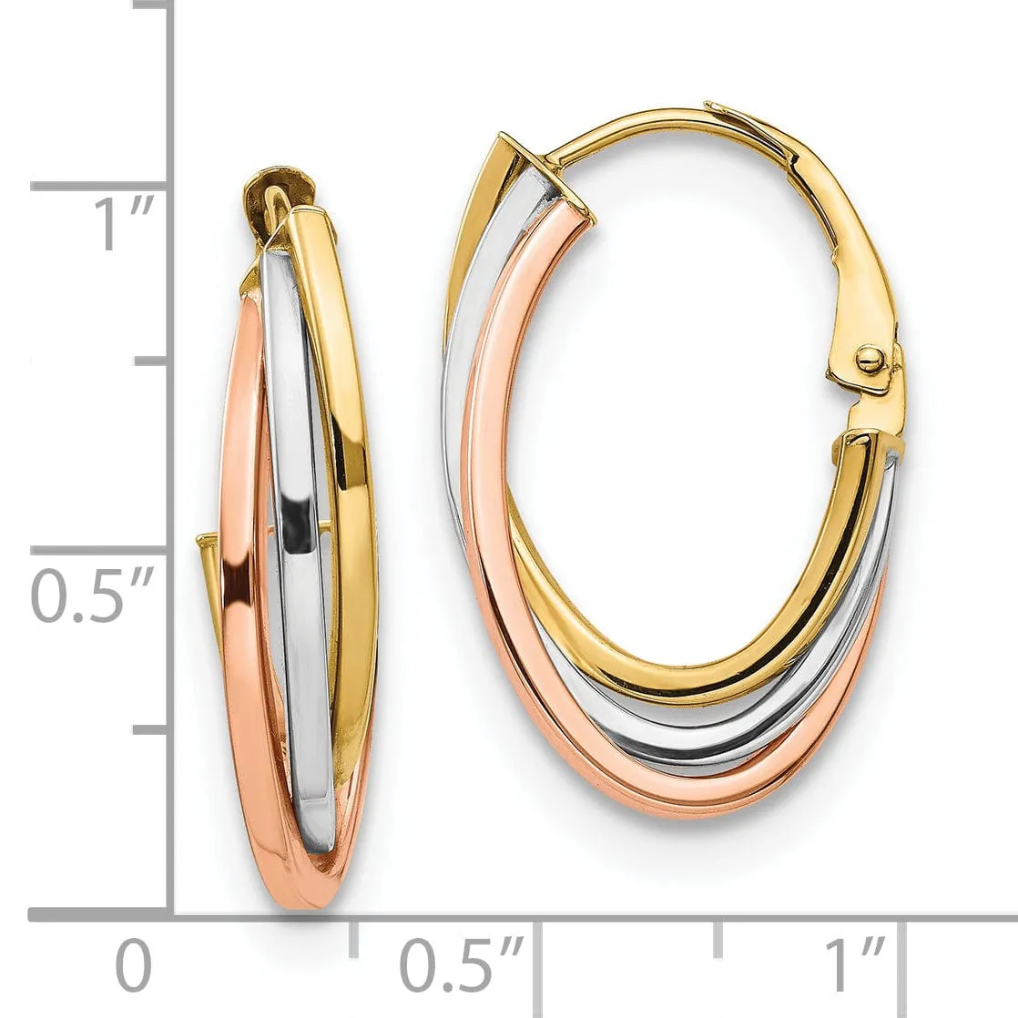 14k Tri Color Gold Polished Hoop Earrings