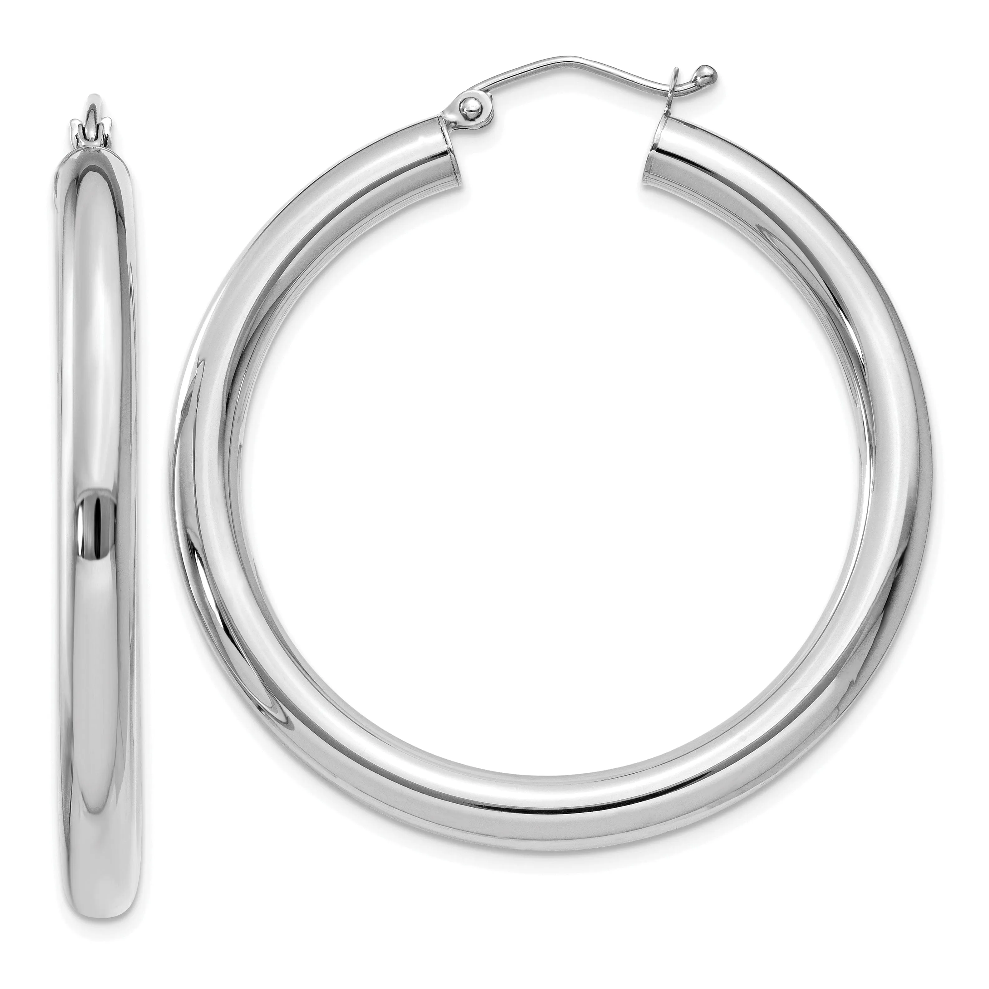 14k White Gold Polished 4MM Lightweight Round Hoop