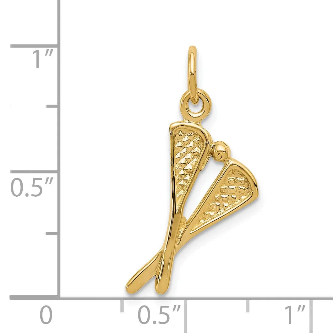 14k Yellow Gold Lacrosse Sticks Ball Pendant