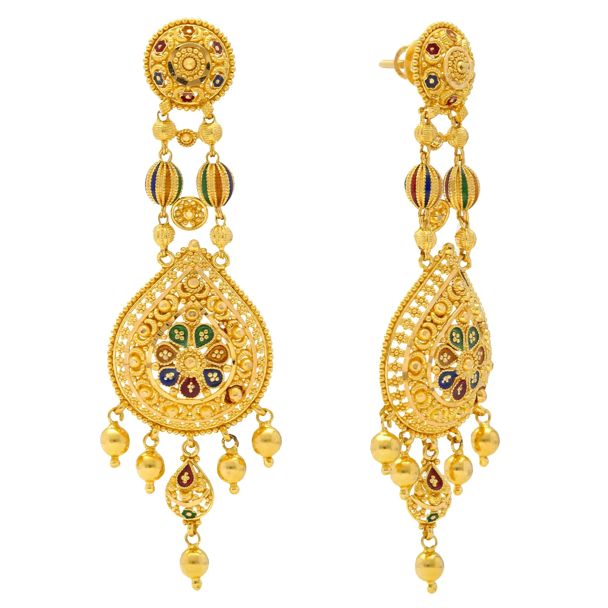 22K Yellow Gold Meenakari Earrings (21.2gm)