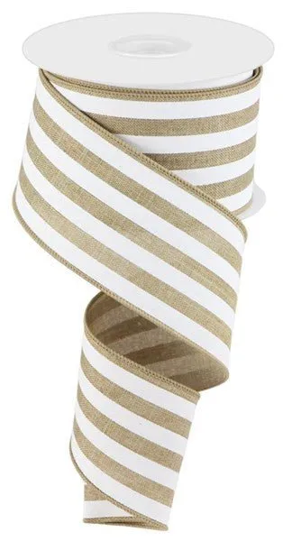 2.5" Vertical Stripe Ribbon: Lt Beige/White