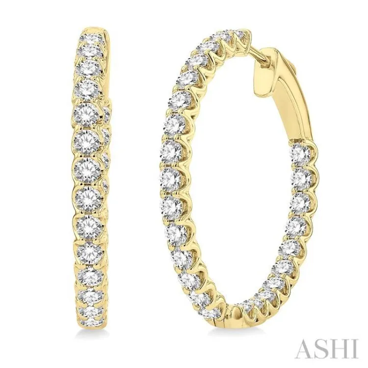 3 ctw Round Cut Diamond In-Out Hoop Earrings in 14K Yellow Gold