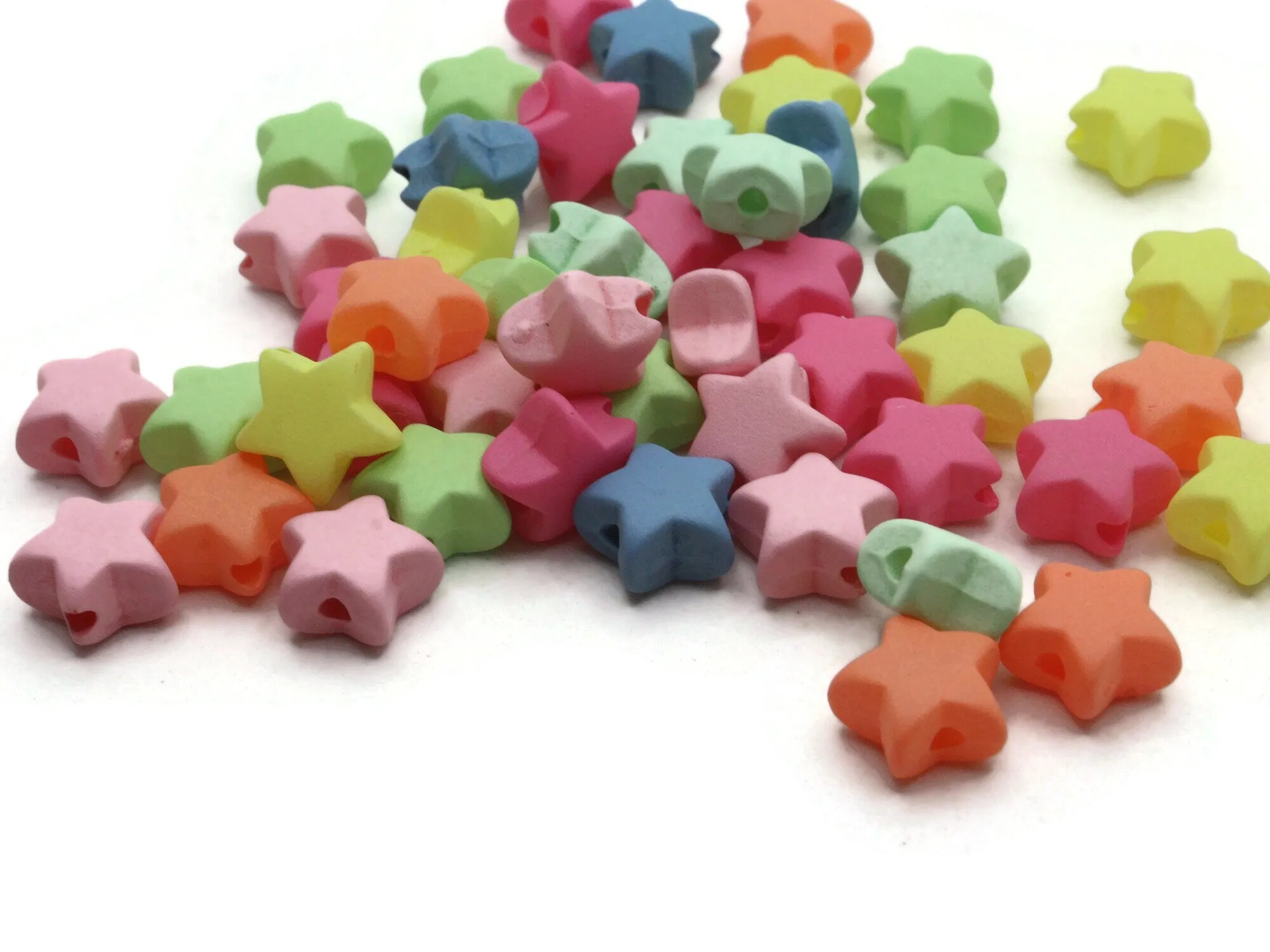 50 11mm Mixed Neon Colors Puffed Star Plastic Beads