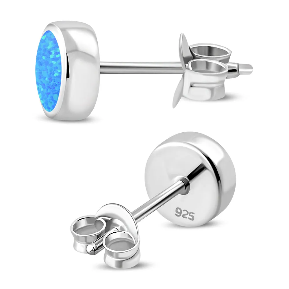 6.20mm | Synthetic Blue Opal Round Sterling Silver Stud Earrings