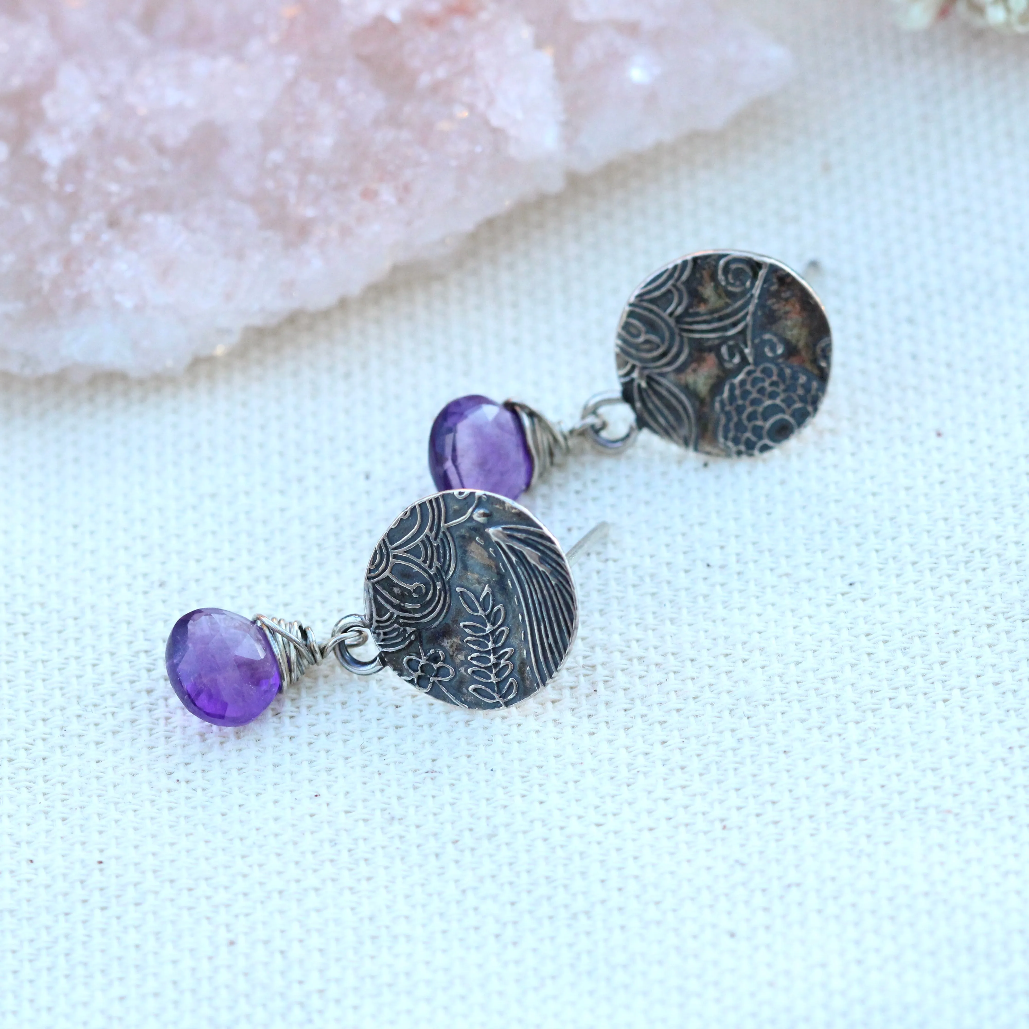 Amethyst and silver Midnight Garden earrings