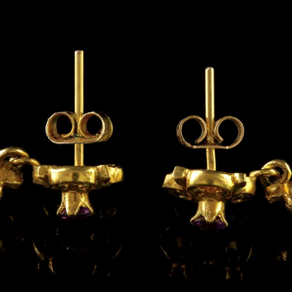 Antique Victorian 18Ct Gold Amethyst Drop Earrings Circa 1900