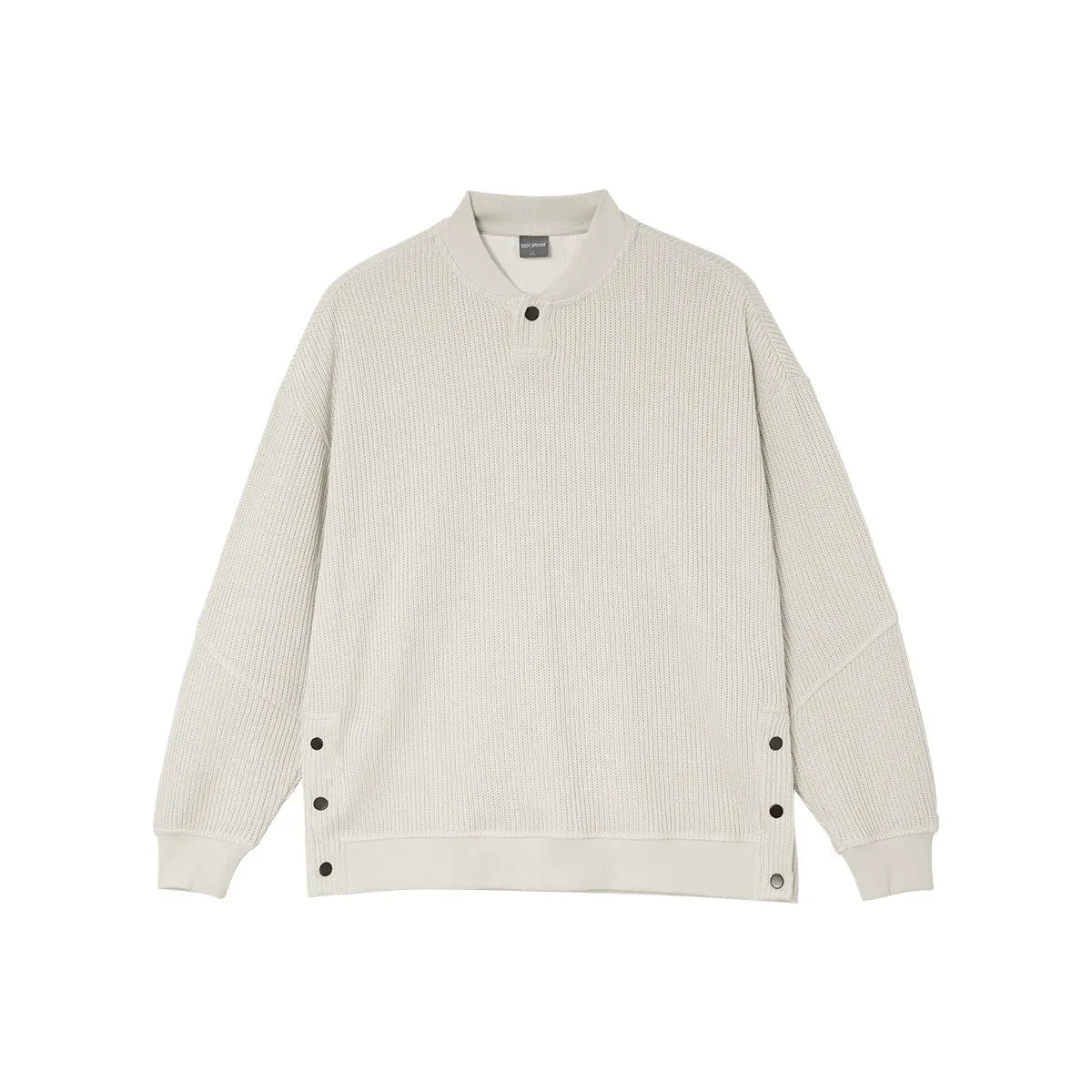 Baseball Collar Enhanced Textured Heavyweight Beige Knit