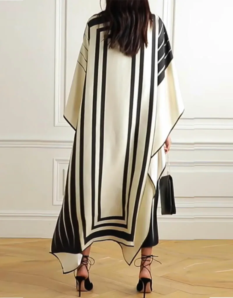 Beige And Black Soft Satin Silk Kaftan