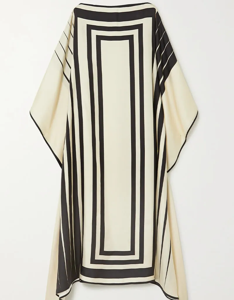 Beige And Black Soft Satin Silk Kaftan