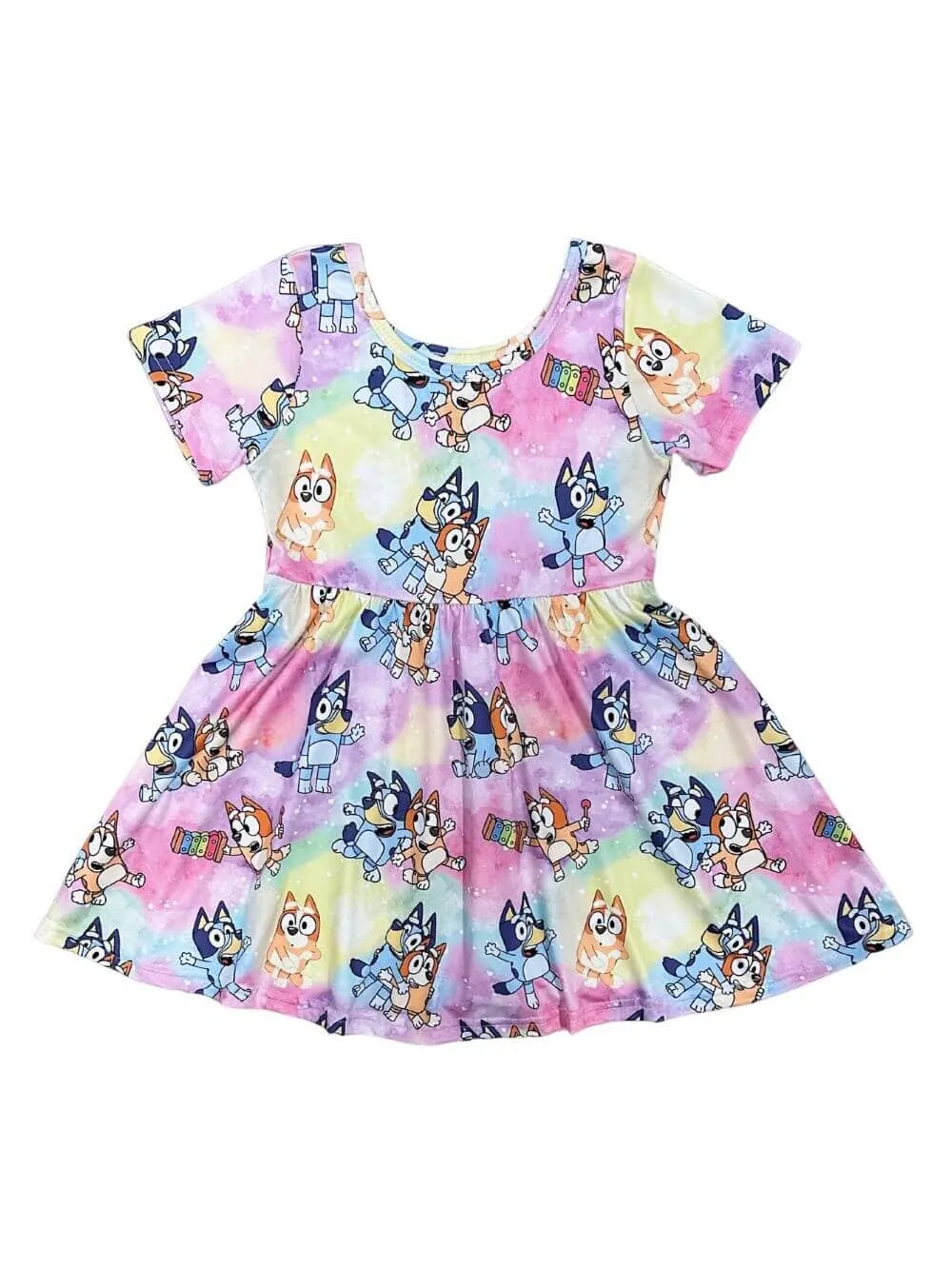 Blue Dog Pastel Ombre Short Sleeve Girls Skater Dress