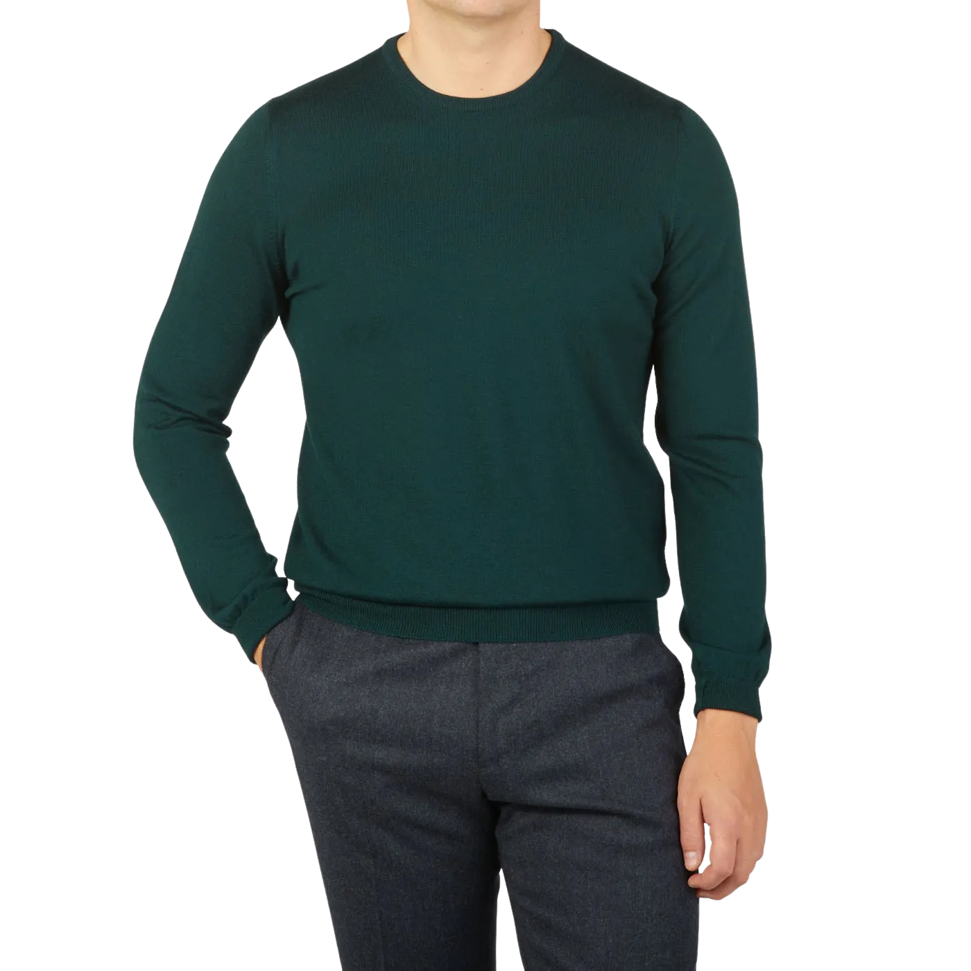 Bottle Green Extra Fine Merino Crew Neck