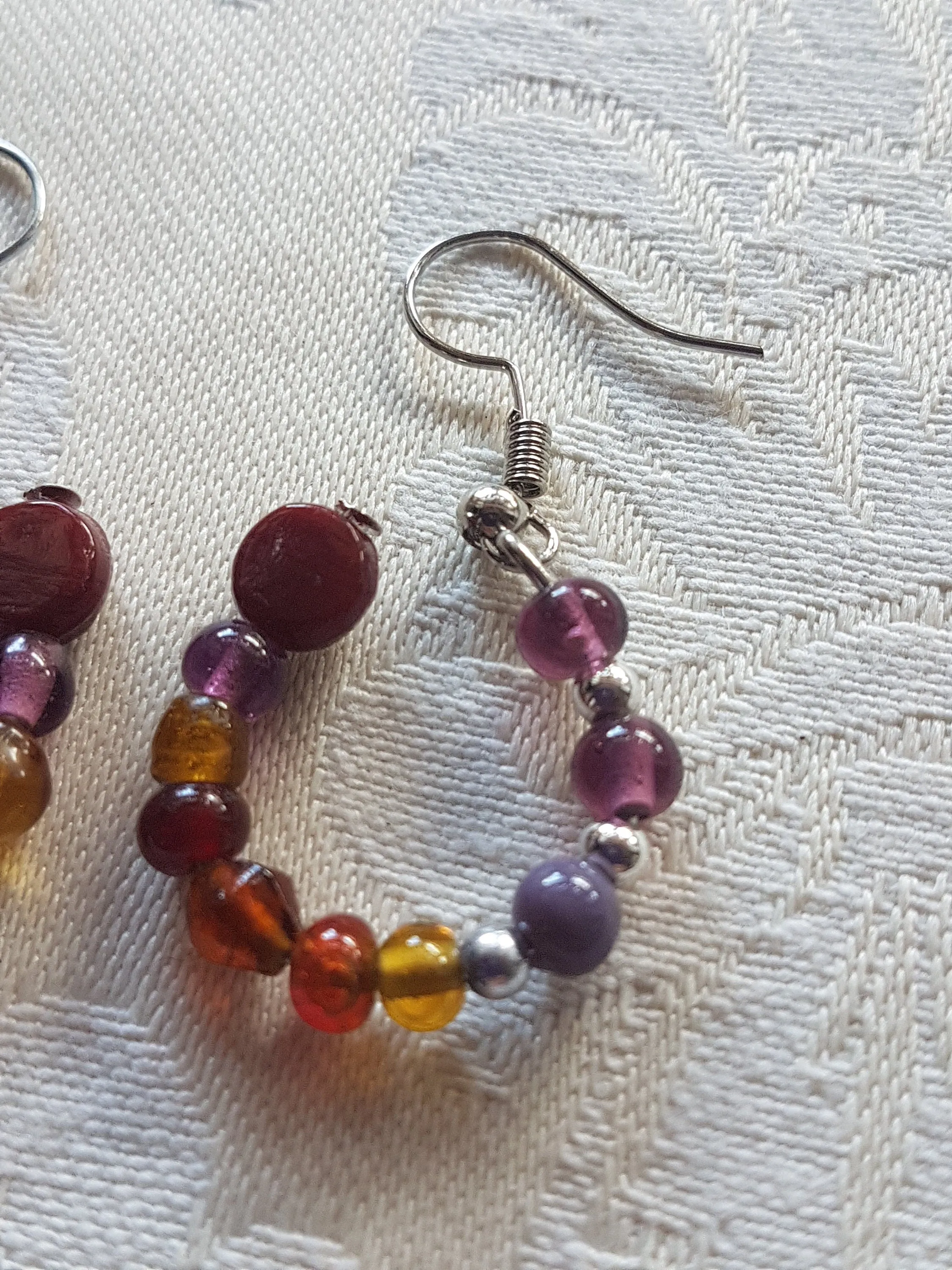 Burgundy, Purple, Yellow Bead Earrings