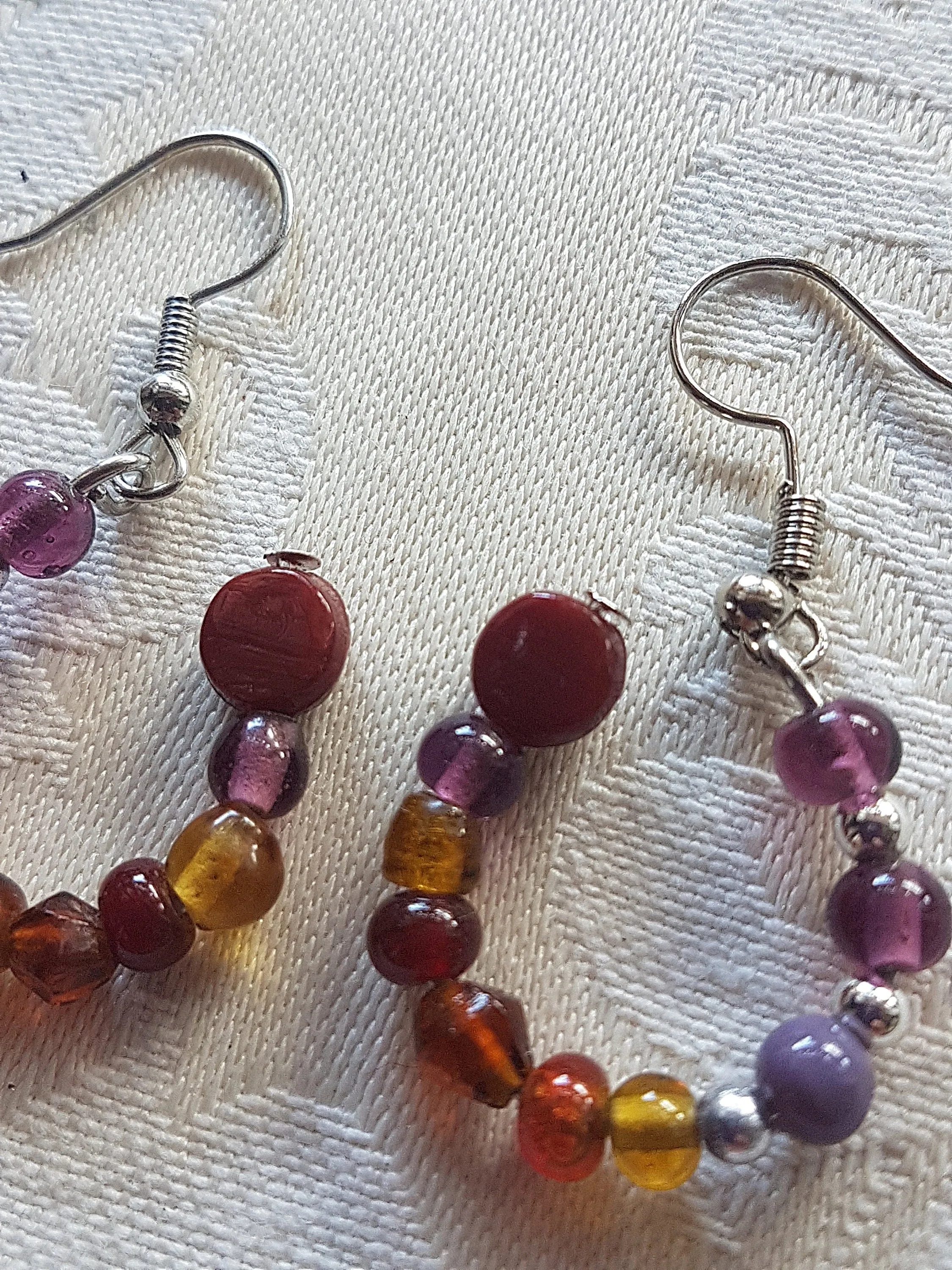 Burgundy, Purple, Yellow Bead Earrings