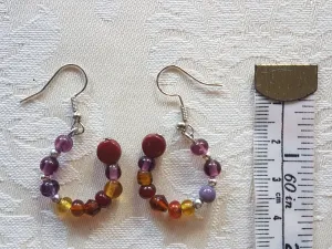 Burgundy, Purple, Yellow Bead Earrings