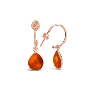 Carnelian Drop Hoop Earrings Rose Gold July Birthstone