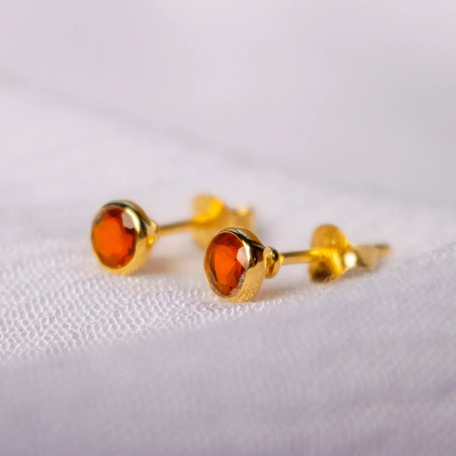 Carnelian Mini Stud Earrings Gold July Birthstone