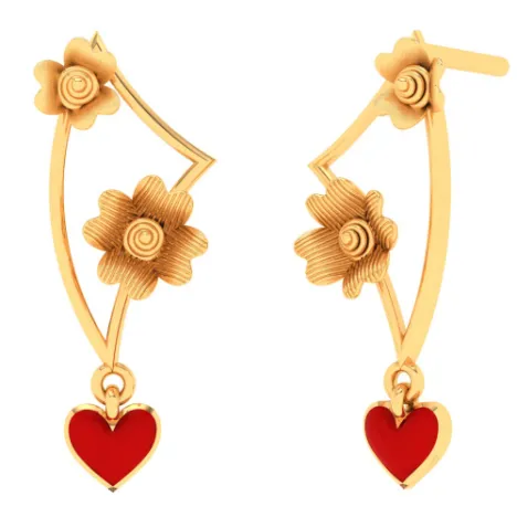 Charming 22k Gold Flowers And Heart Geometric Designer Earrings From Pc Chandra Jewellers