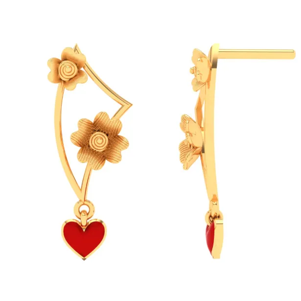 Charming 22k Gold Flowers And Heart Geometric Designer Earrings From Pc Chandra Jewellers