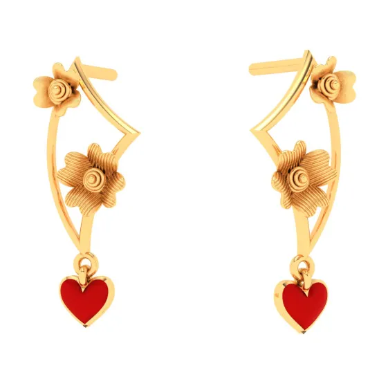 Charming 22k Gold Flowers And Heart Geometric Designer Earrings From Pc Chandra Jewellers