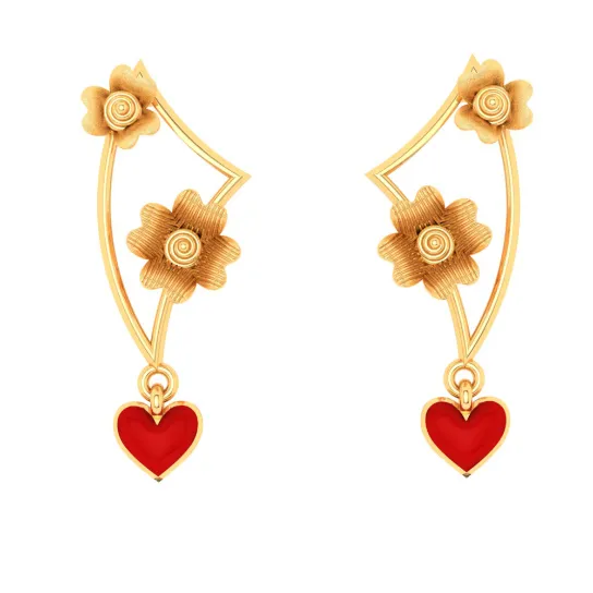 Charming 22k Gold Flowers And Heart Geometric Designer Earrings From Pc Chandra Jewellers