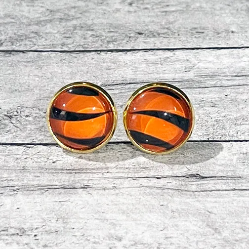 Cincinnati Bengals Tiger Stripe Stud Earrings (GOLD OR SILVER)