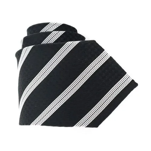 Classy Men Black White Stripe Silk Tie