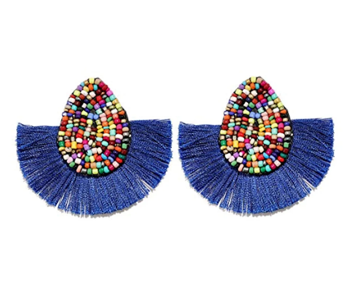 Colorful Beaded Waterdrop Tassel Earrings