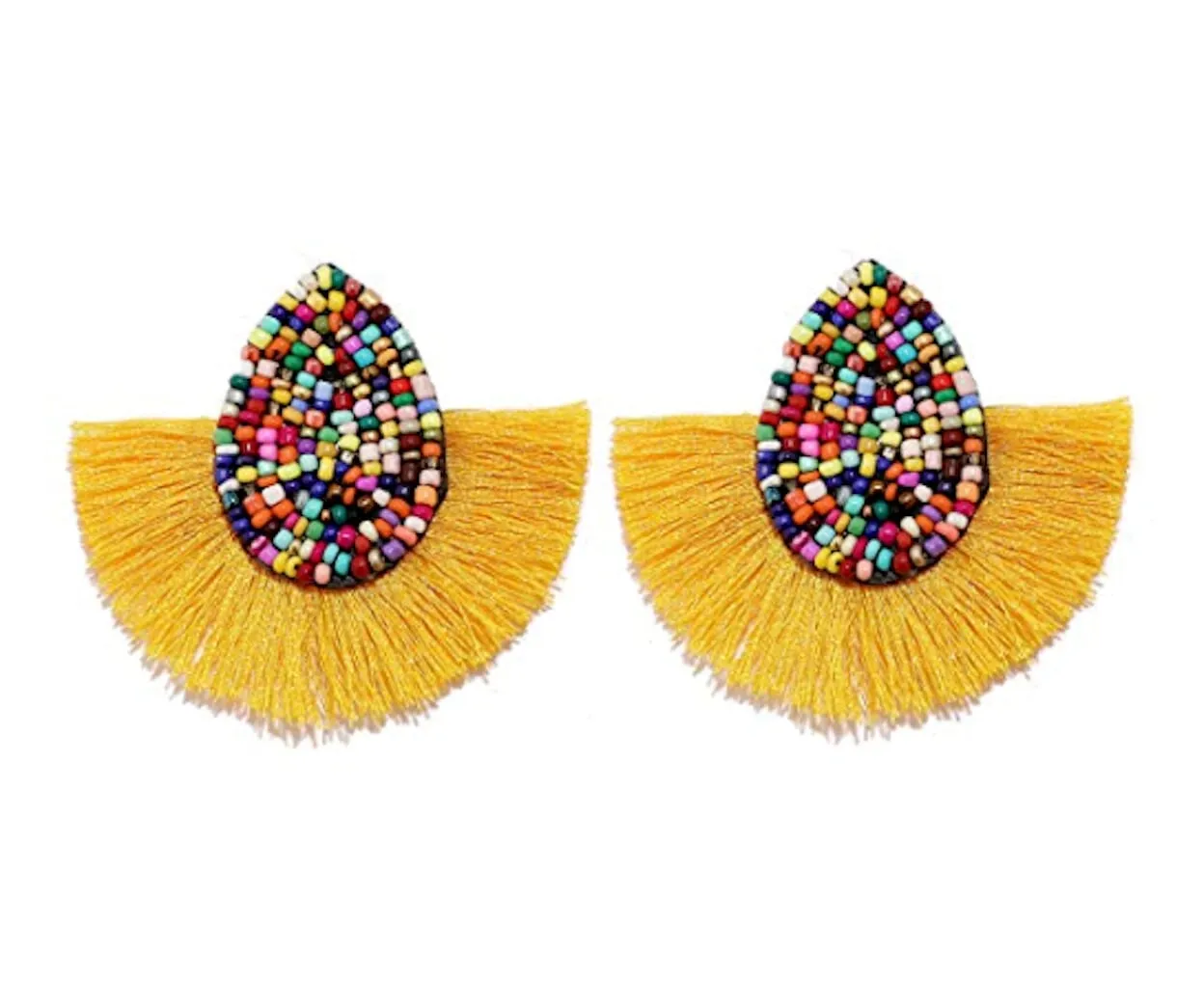 Colorful Beaded Waterdrop Tassel Earrings