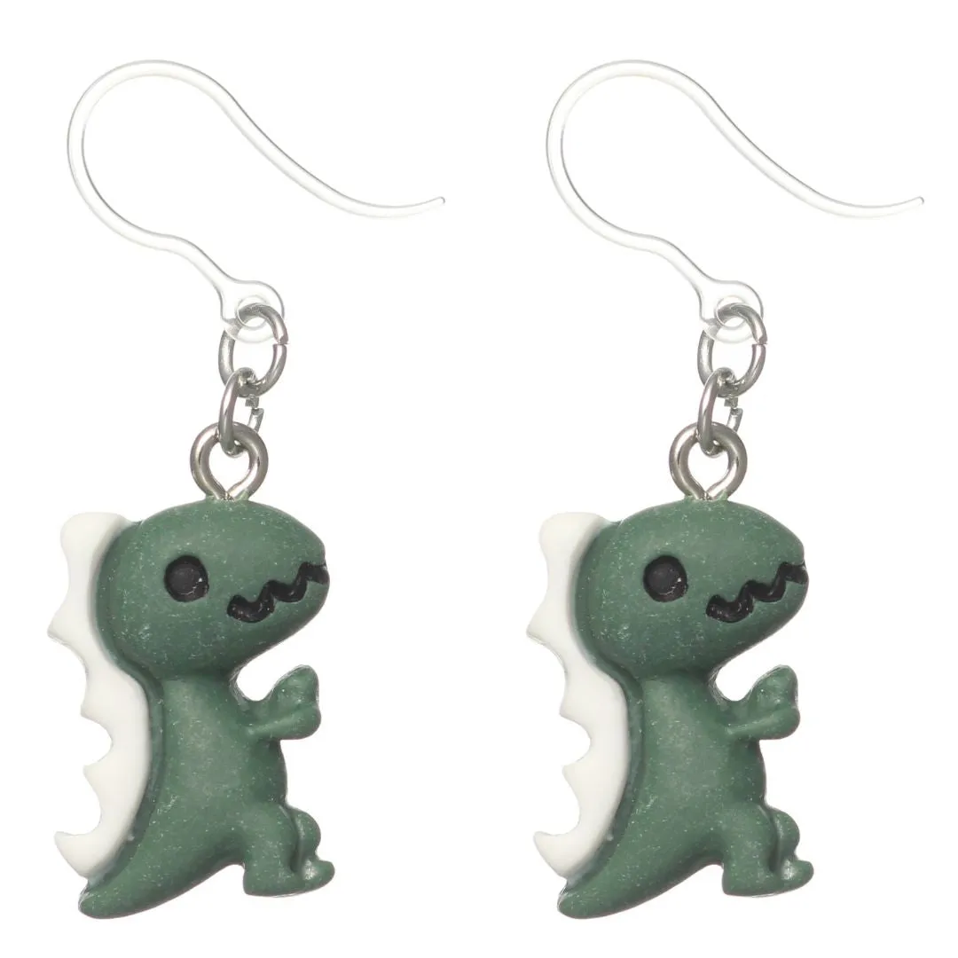 Colorful T-Rex Dangles Hypoallergenic Earrings for Sensitive Ears Made with Plastic Posts