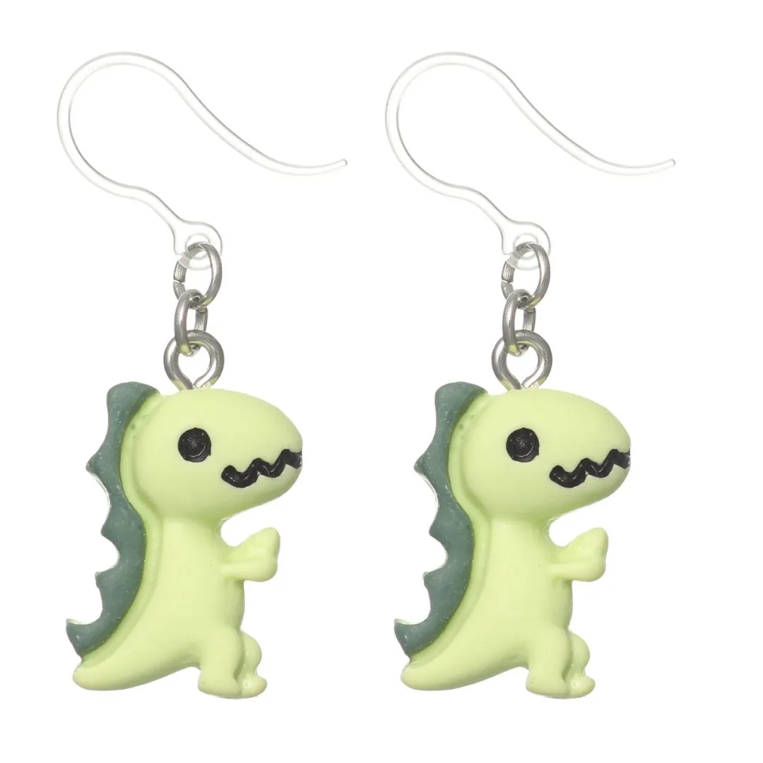 Colorful T-Rex Dangles Hypoallergenic Earrings for Sensitive Ears Made with Plastic Posts