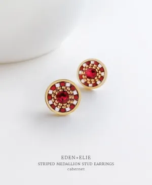 EDEN   ELIE Striped Medallion stud earrings - cabernet