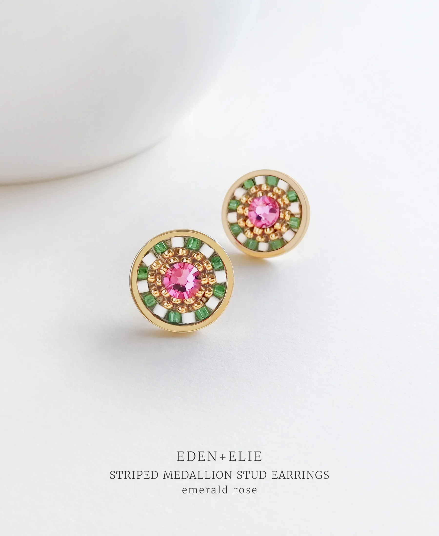 EDEN   ELIE Striped Medallion stud earrings - emerald rose