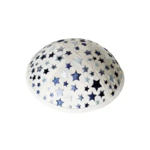 Embroidered Children's Stars Kippah in White by Yair Emanuel