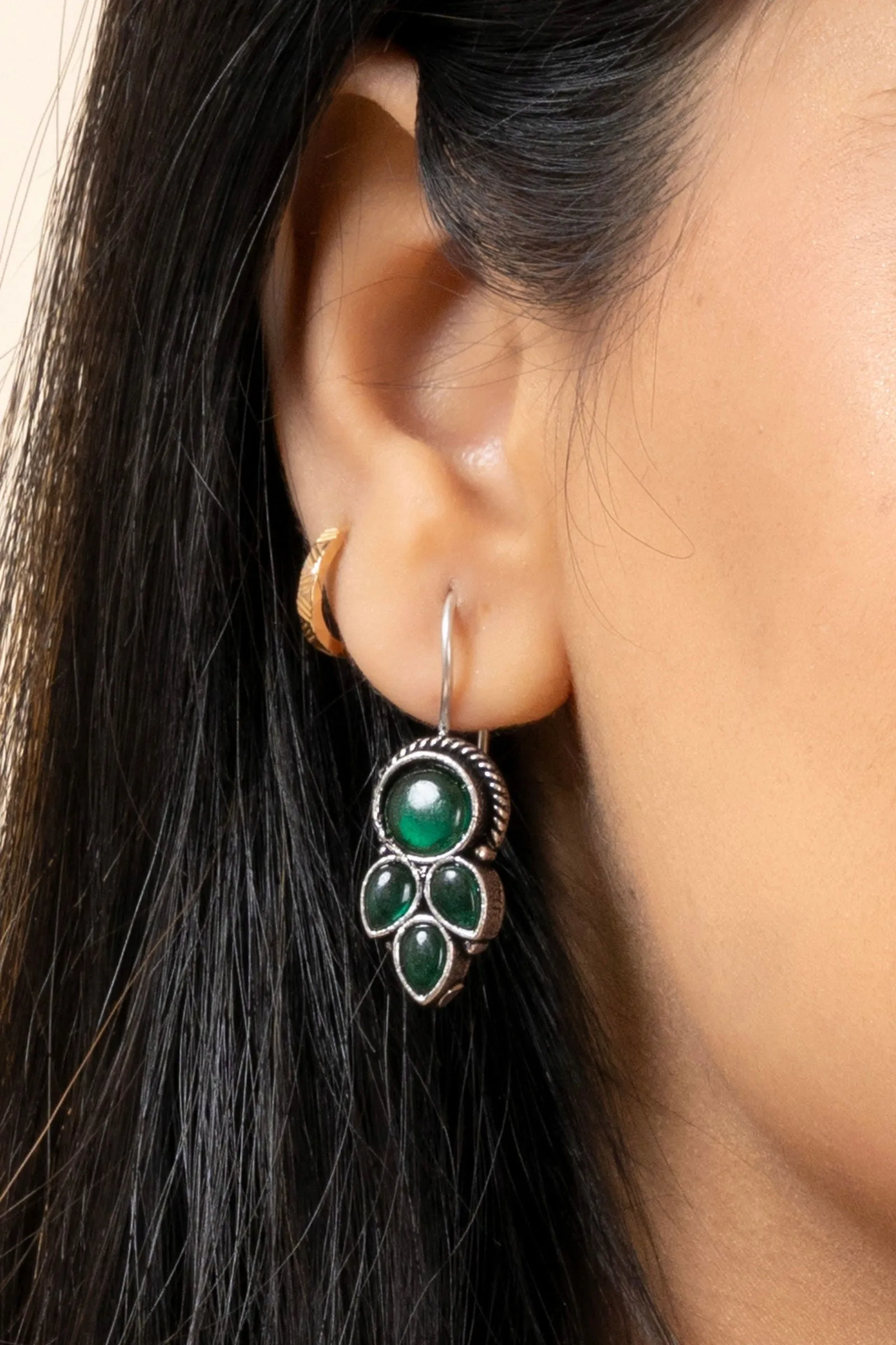 Emerald Green Oxidized Silver Dangle Earrings - Unique Designer Jewelry for Every Occasion