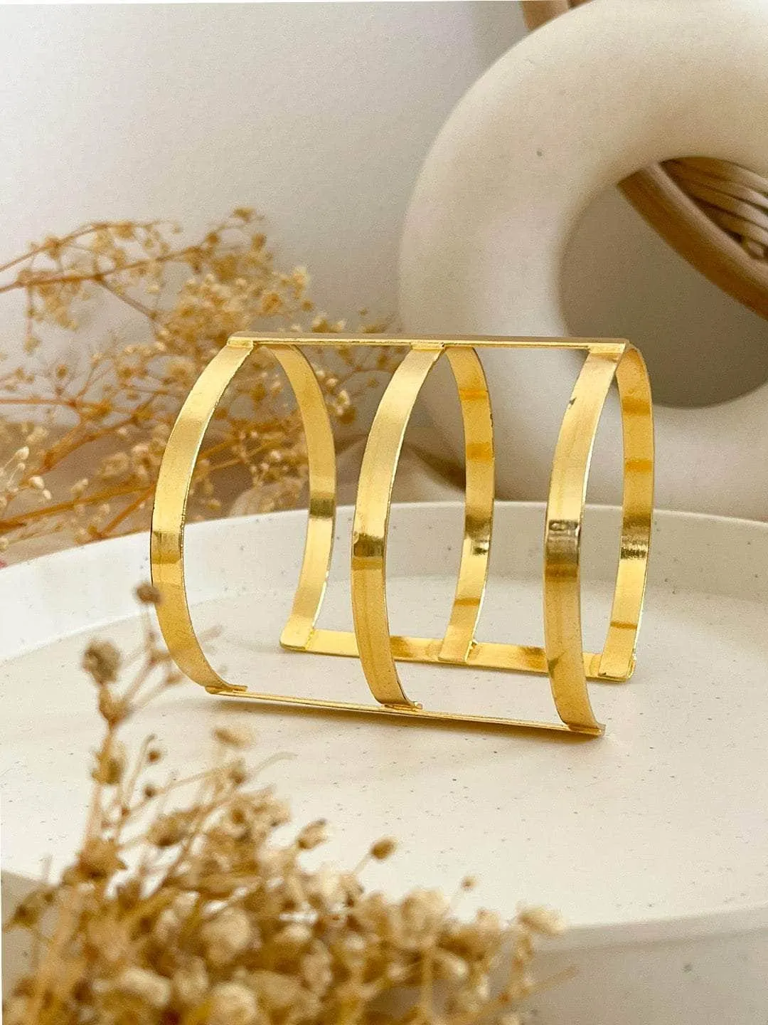 Extra Wide Striped Pure Brass Cuff Bracelet