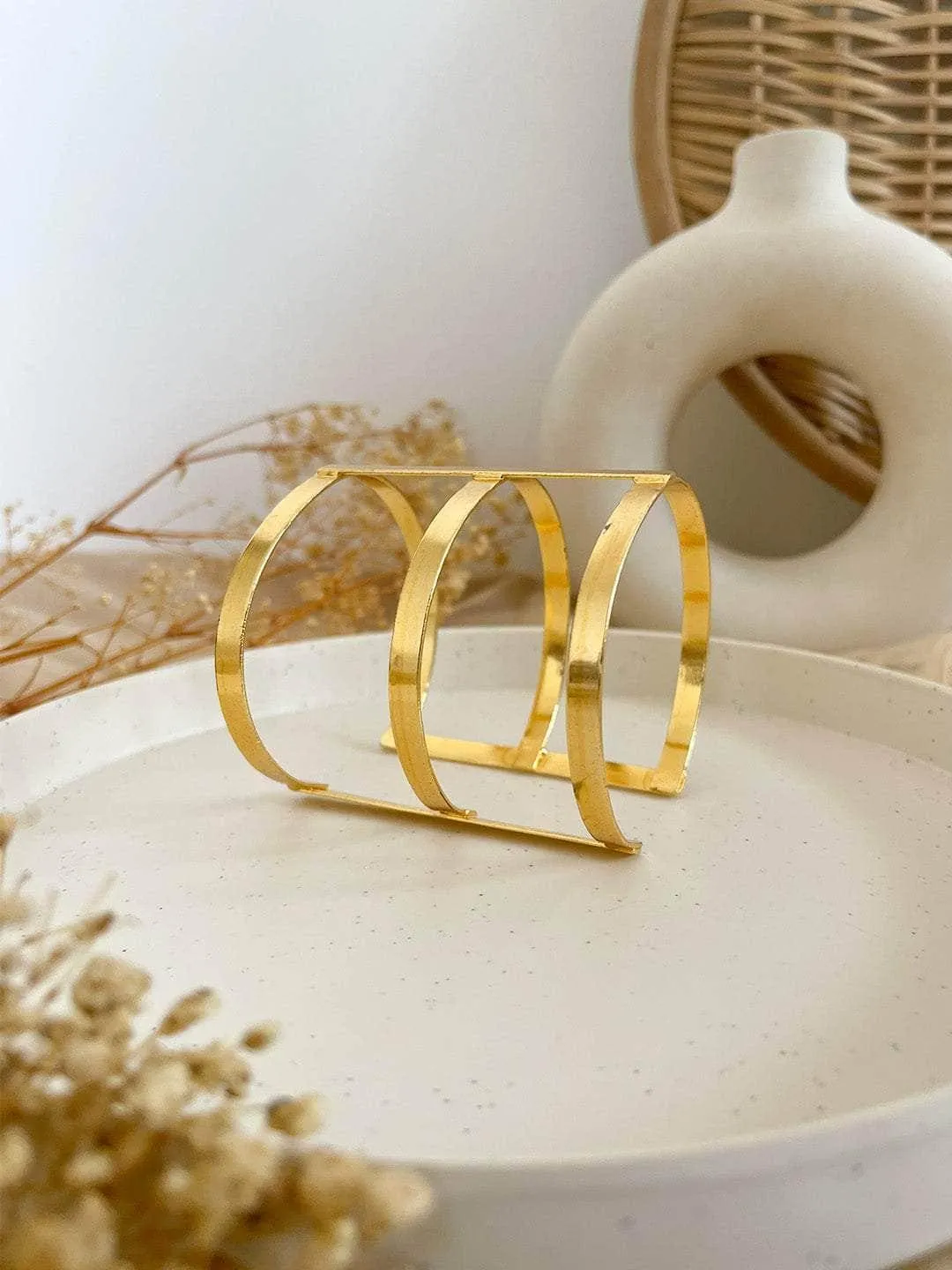 Extra Wide Striped Pure Brass Cuff Bracelet