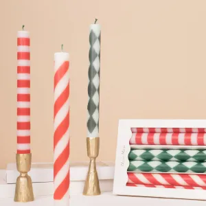 Festive Stripe Table Candles (x 6)