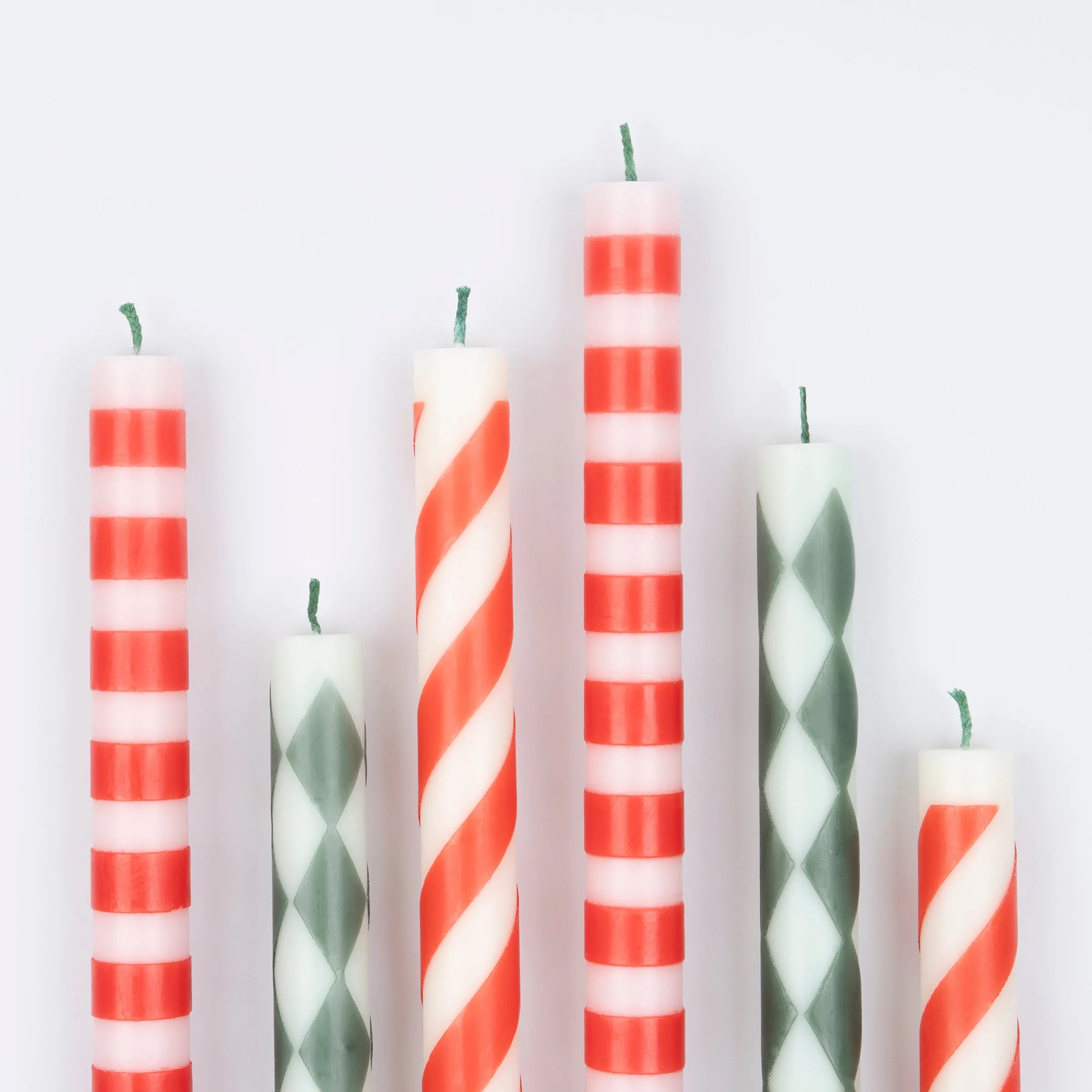 Festive Stripe Table Candles (x 6)