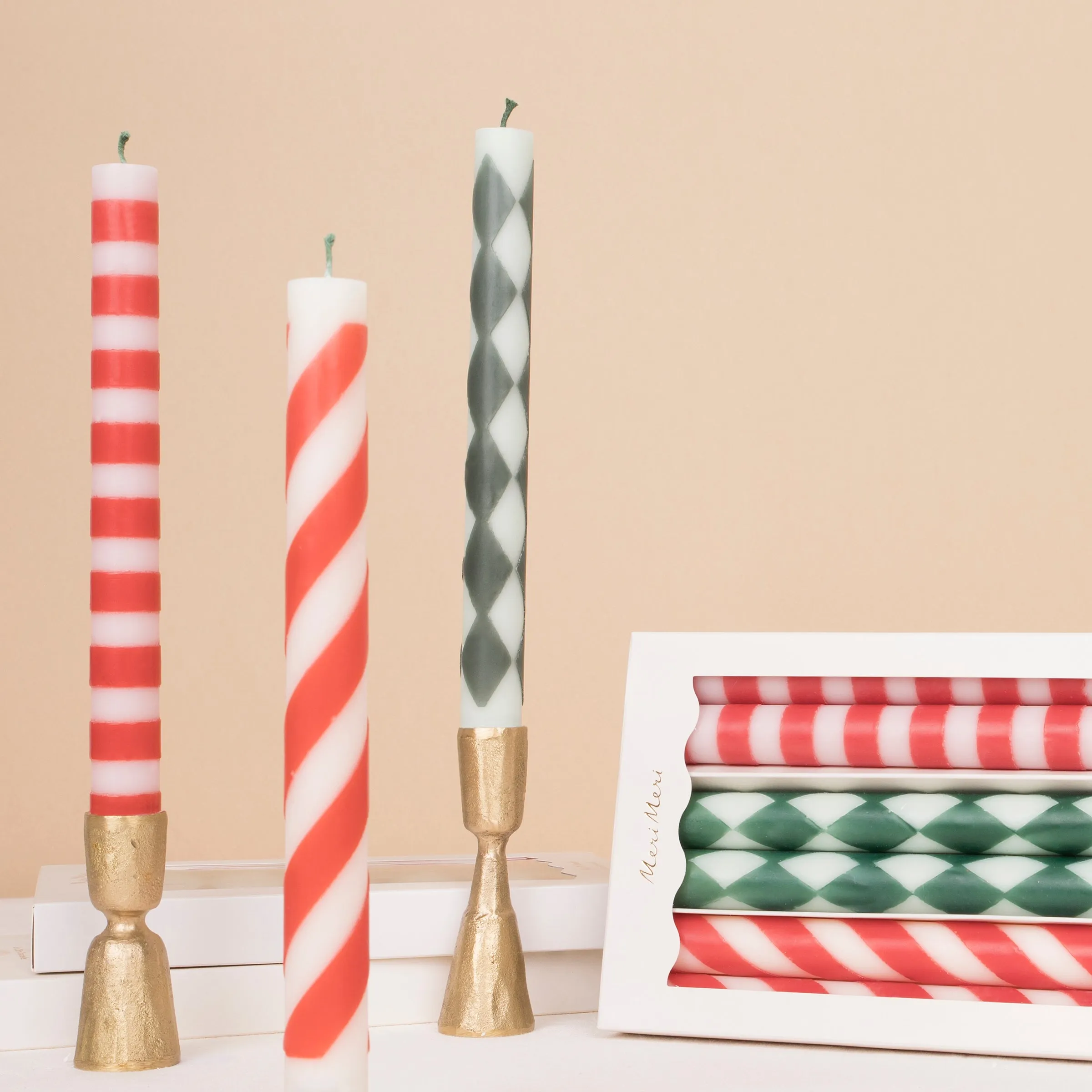 Festive Stripe Table Candles (x 6)