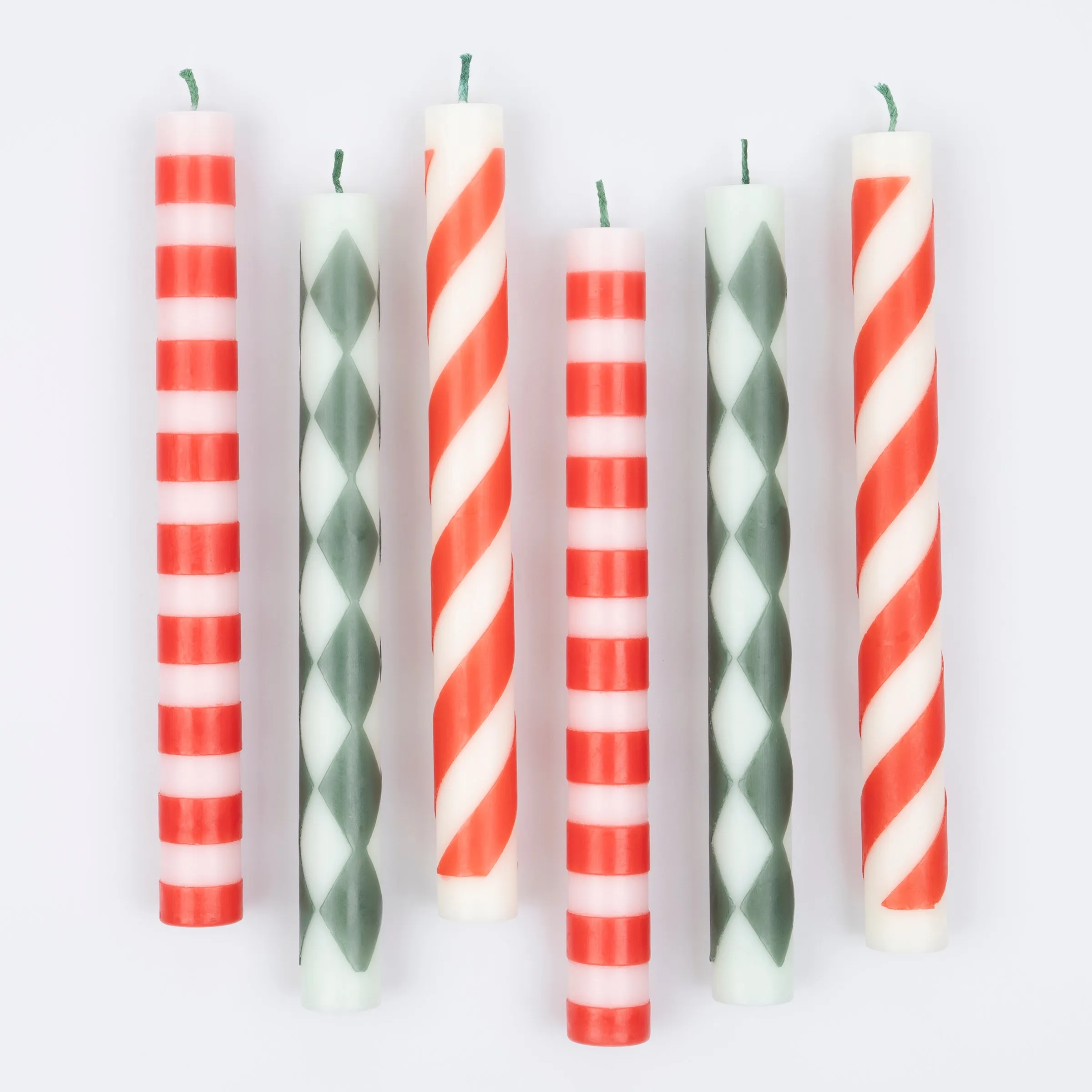 Festive Stripe Table Candles (x 6)