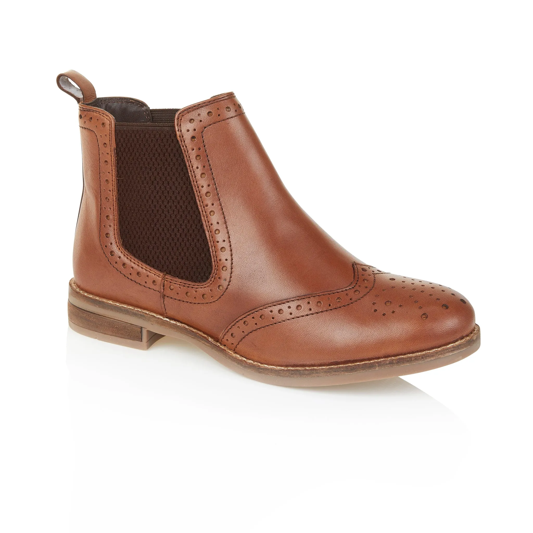 Fiona Leather Brogue Boot - Tan