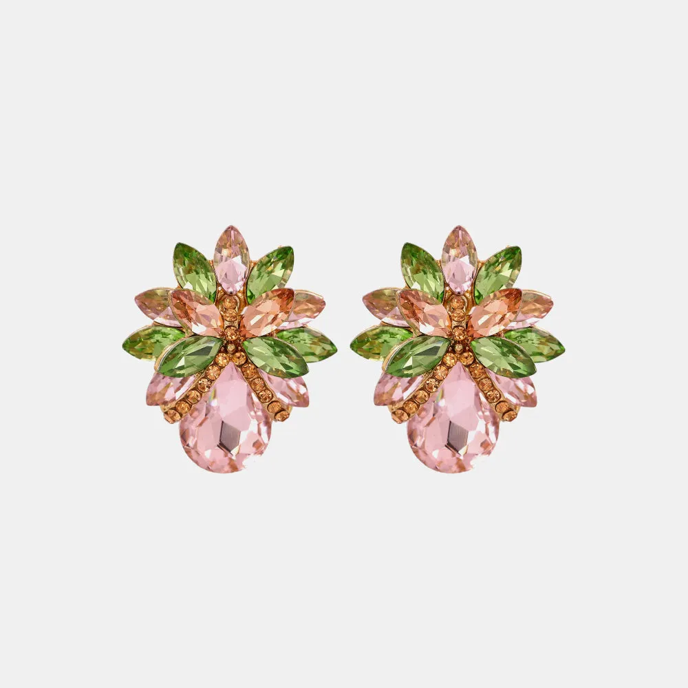 Flower Shape Glass Stone Stud Earrings