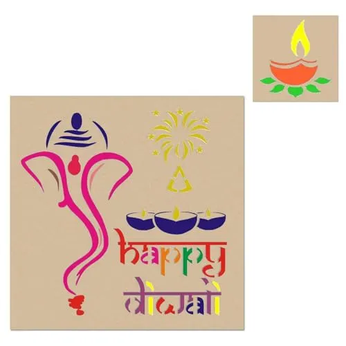 Ganesha Design Diwali Rangoli Wooden Stencil Art Premium Diwali Rangoli Powder Sand Pen Rang for Navratri,Pongal,Pooja,Mandir,Onam,Marriage Rangoli Making Tools Kit Diwali Decoration