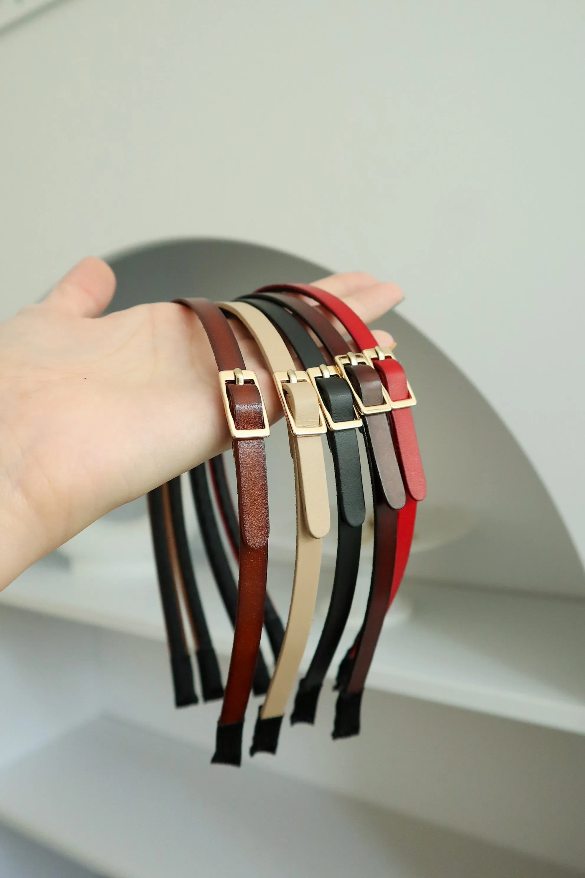 Genuine Leather Thin Belt Clip Ornament Handmade Comfy Headband(5 Colors)