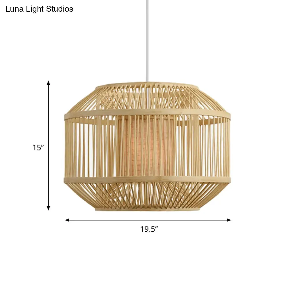 Geometric Bamboo Hanging Fixture - 1 Light Pendant Lighting in Beige (16"/19.5" W) - Ideal for Dining Room