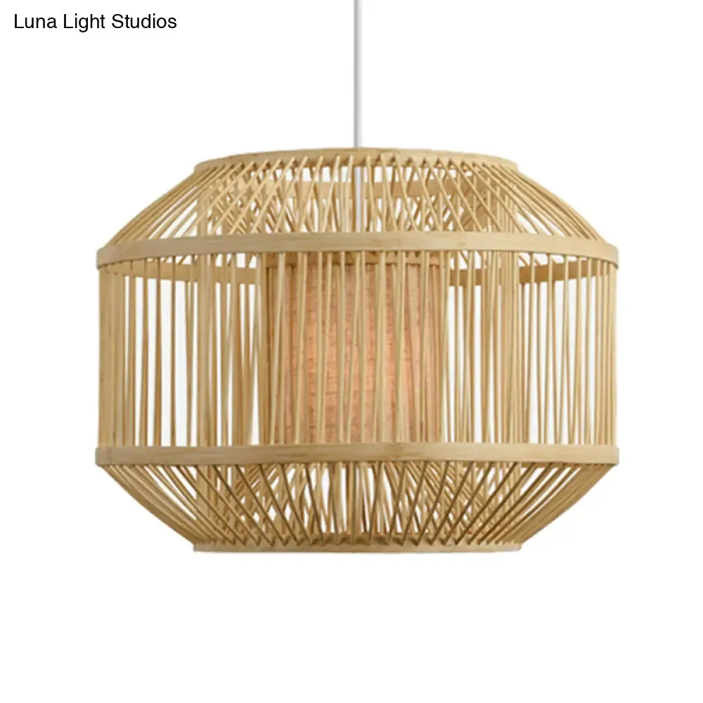 Geometric Bamboo Hanging Fixture - 1 Light Pendant Lighting in Beige (16"/19.5" W) - Ideal for Dining Room