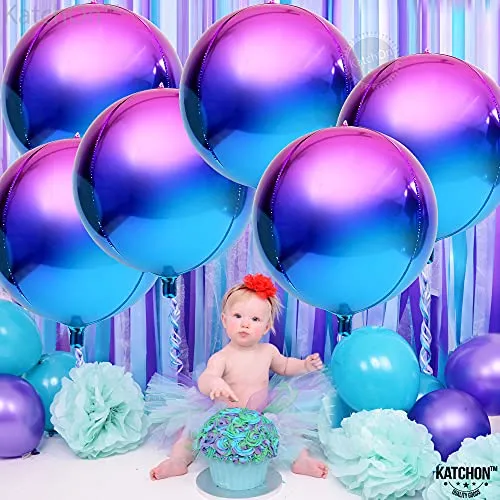 Giant, Metallic Purple Balloons 22 Inch - Pack Of 6, Purple Foil Balloons | 360 Degree Galaxy Balloons for Galaxy Party Decorations | 4D Purple and Blue Balloons for Galaxy Birthday Party Decorations