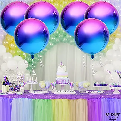 Giant, Metallic Purple Balloons 22 Inch - Pack Of 6, Purple Foil Balloons | 360 Degree Galaxy Balloons for Galaxy Party Decorations | 4D Purple and Blue Balloons for Galaxy Birthday Party Decorations